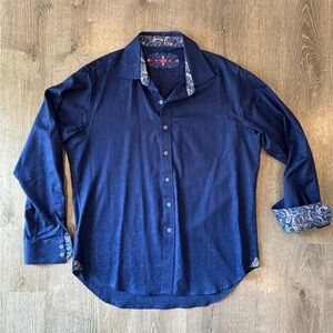 Men’s long sleeve Robert Graham Deep Blue Shirt with Paisley Trim size XL